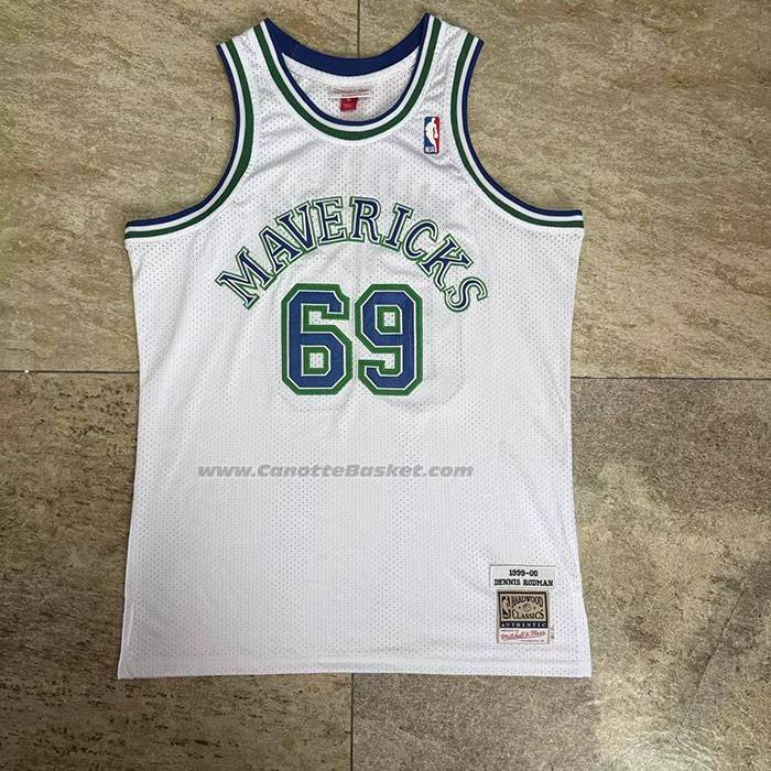 Maglia Dallas Mavericks Dennis Rodman No 69 Mitchell & Ness 1999-20 Bianco